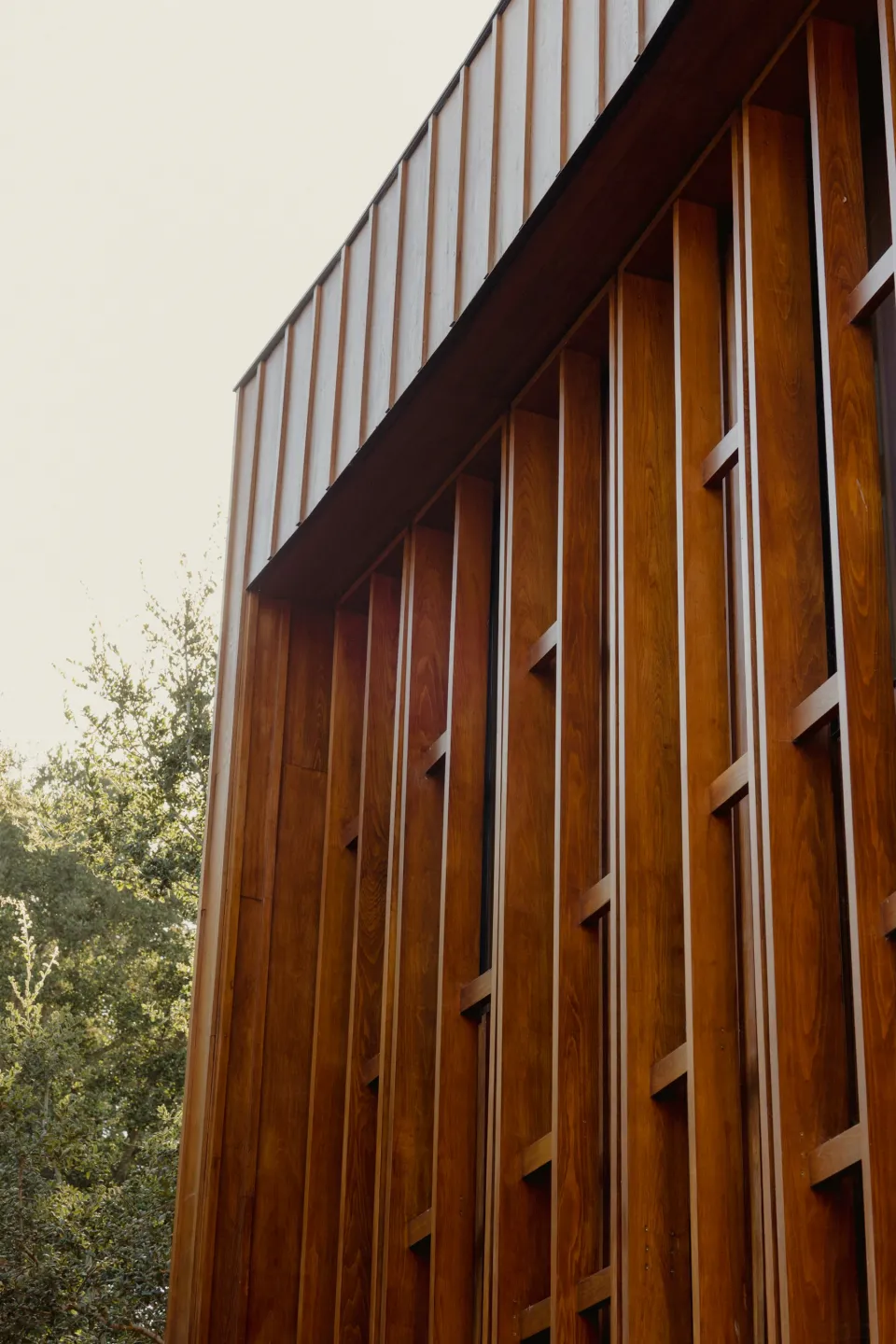 Building exterior with vertical timber slats